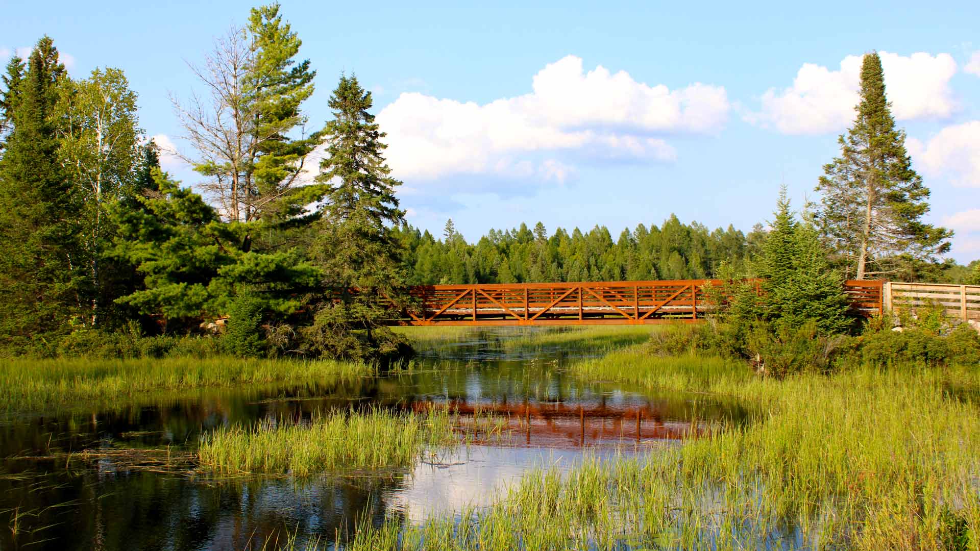 Bridge over a river of Heart of Vilas Trail in Manitowish Waters, Vilas County, Wisconsin