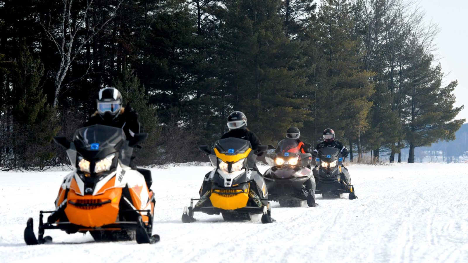 There's a snowmobile trail on the ice of Buckatabon Lake in Conover.