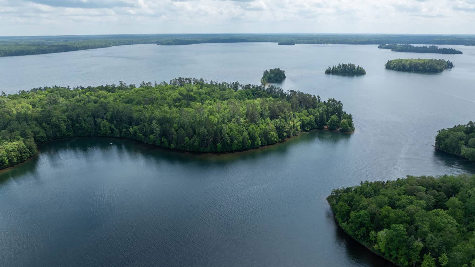 Aerial view of Trout Lake in Boulder Junction Vilas County WI