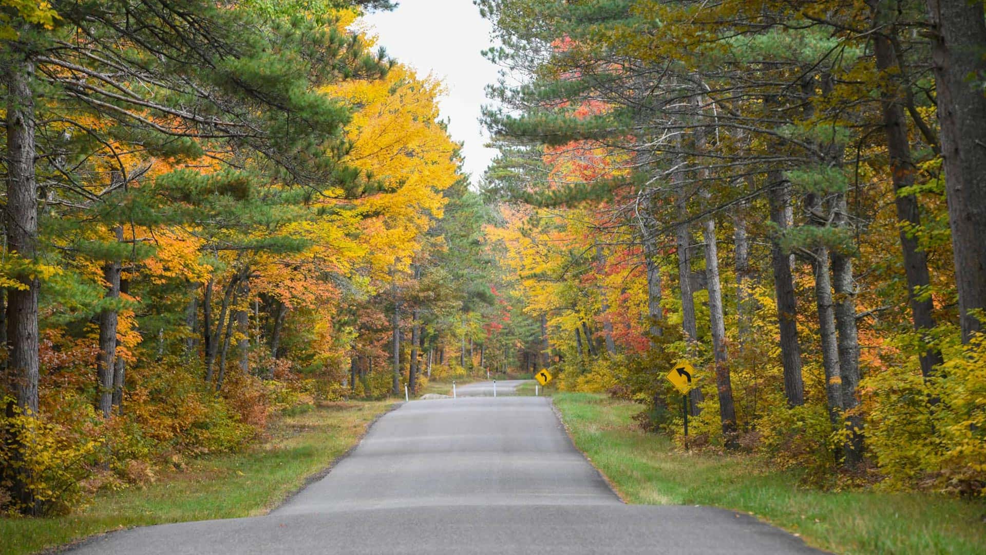 Fall colors on a scenic highway near Boulder Junction in Vilas County Wisconsin